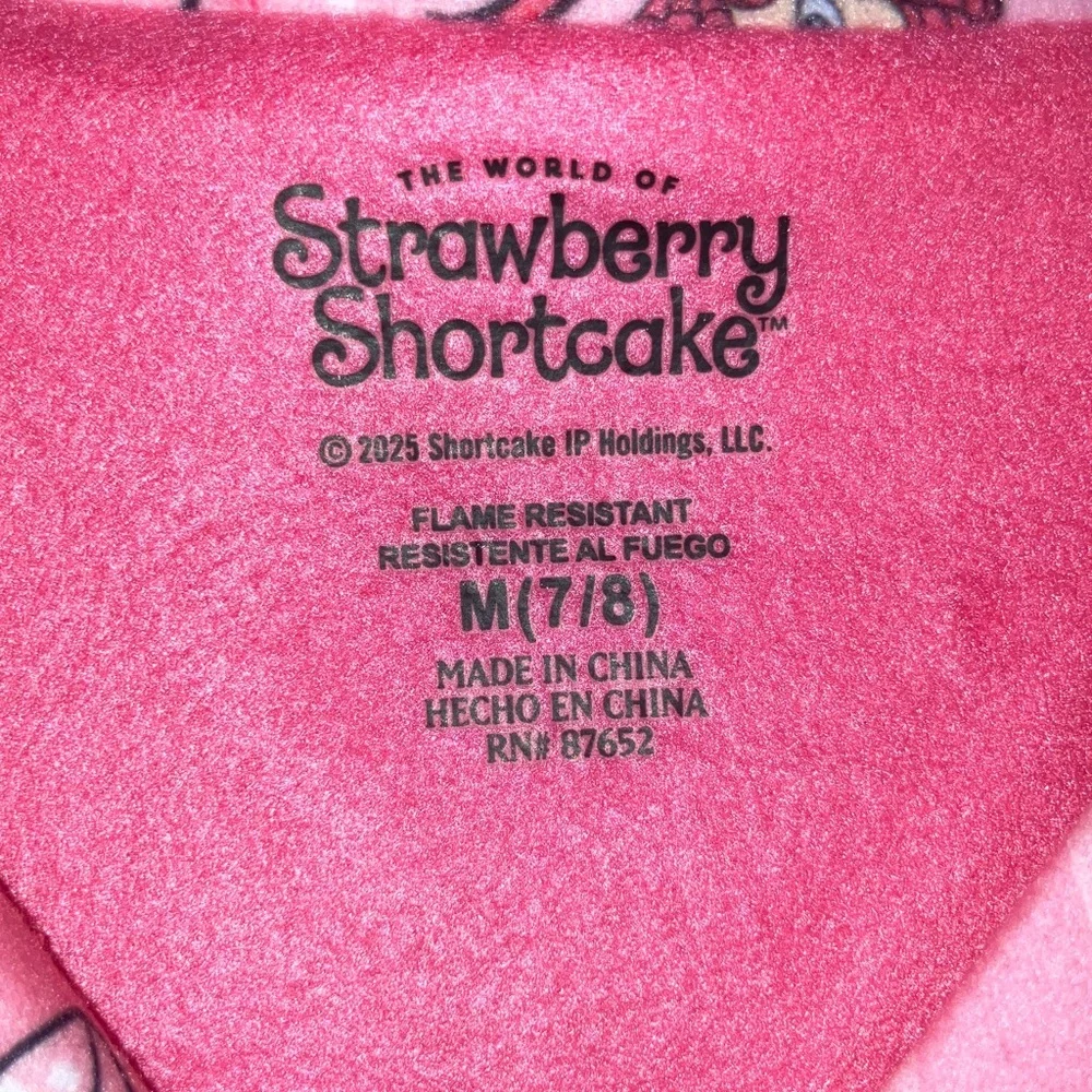 Strawberry Shortcake Pink Kids Flannel Pajama‎ Set Flame Resistant M 7/8 New